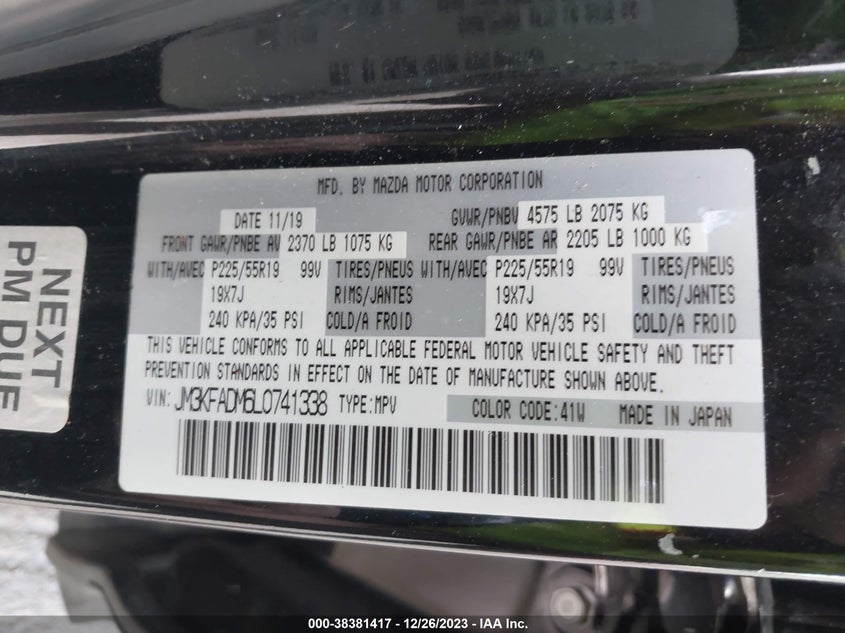 VIN JM3KFADM6L0741338 2020 MAZDA CX-5 GRAND TOURING