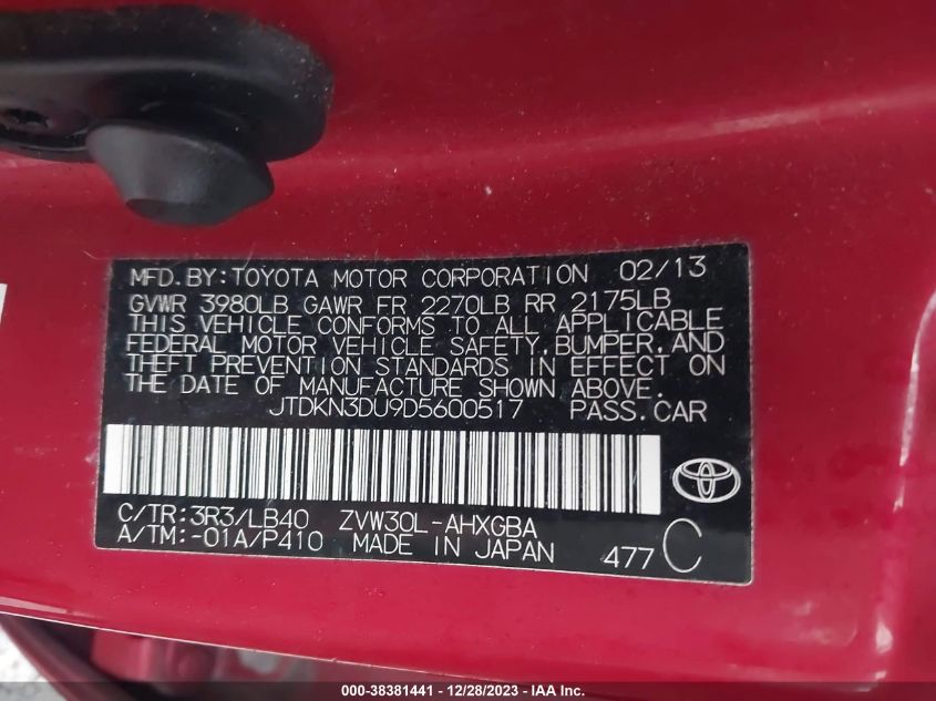 2013 TOYOTA PRIUS - JTDKN3DU9D5600517