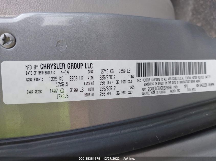 2014 DODGE GRAND CARAVAN SXT - 2C4RDGCGXER379406