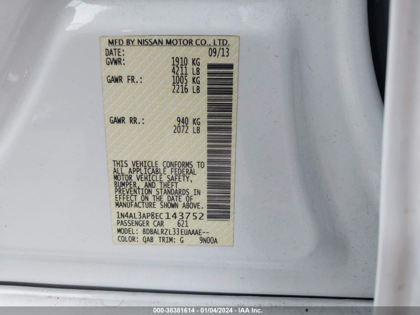 2014 NISSAN ALTIMA 2.5 S - 1N4AL3AP8EC143752