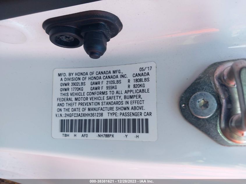 2017 HONDA CIVIC EX - 2HGFC3A3XHH361238