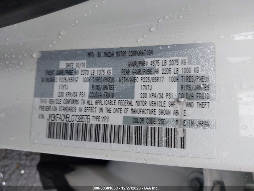 VIN JM3KFACM5L0738576 2020 MAZDA CX-5 TOURING