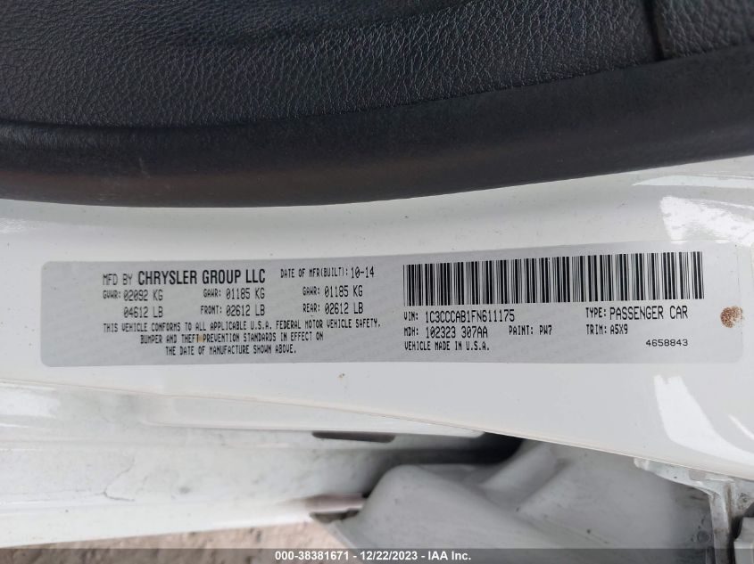 2015 CHRYSLER 200 LIMITED - 1C3CCCAB1FN611175