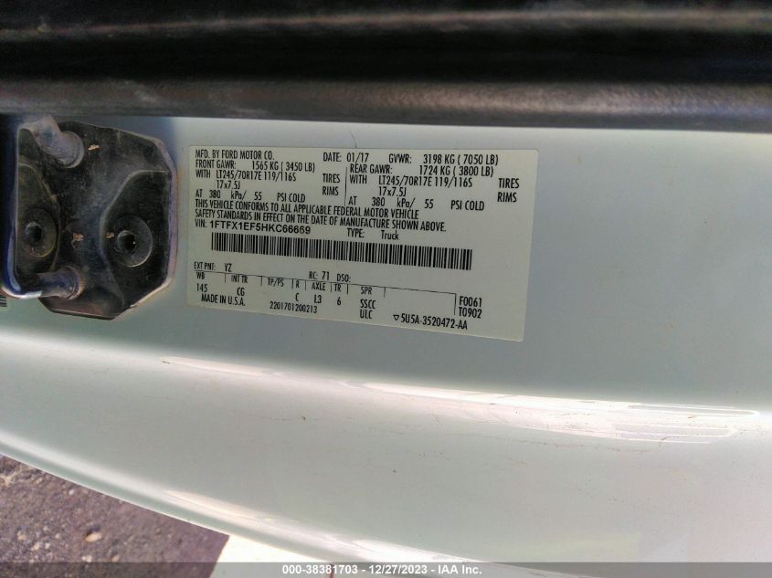 2017 FORD F-150 XL - 1FTFX1EF5HKC66669