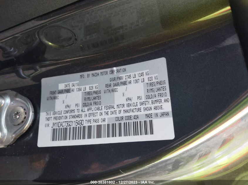 2016 MAZDA MX-5 MIATA CLUB - JM1NDAC73G0116490