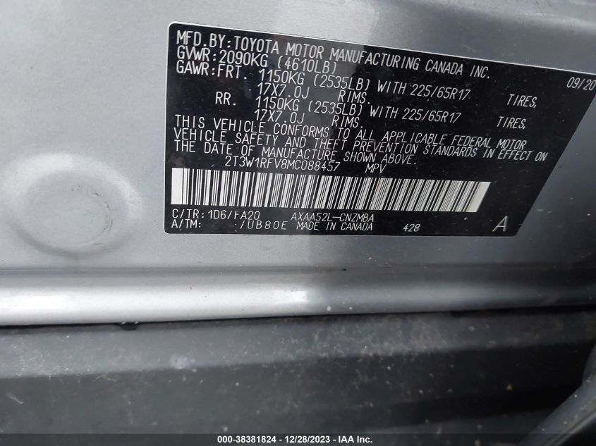 2021 TOYOTA RAV4 XLE/XLE PREMIUM - 2T3W1RFV8MC088457
