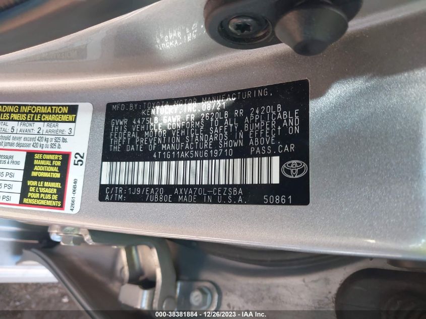 2022 TOYOTA CAMRY SE/SE NIGHT SHADE - 4T1G11AK5NU619710