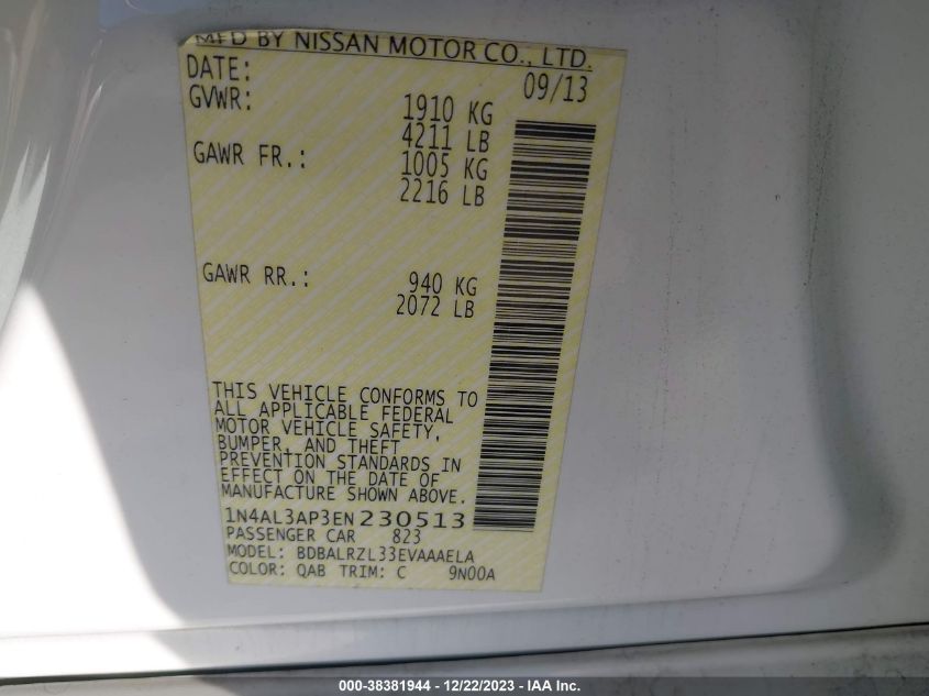 2014 NISSAN ALTIMA 2.5 S - 1N4AL3AP3EN230513