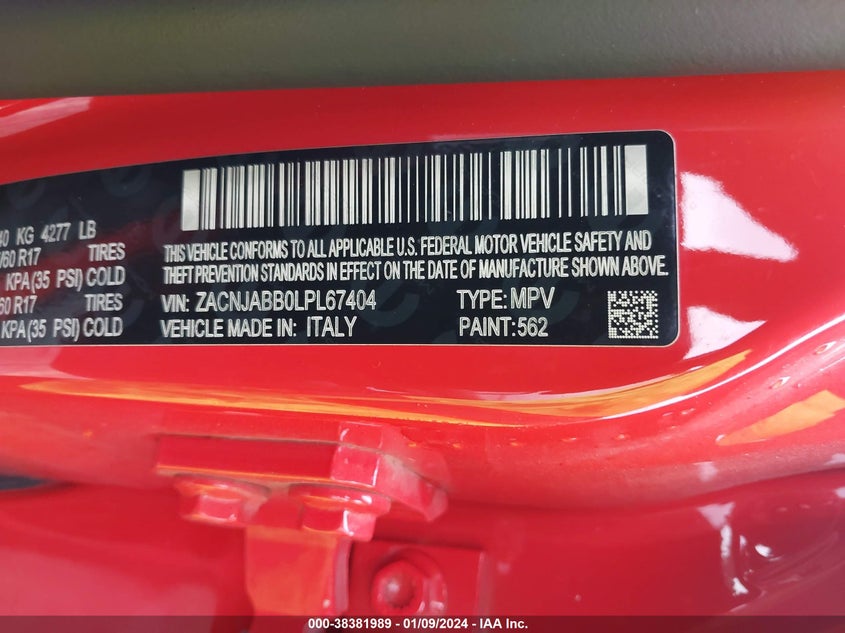 VIN ZACNJABB0LPL67404 2020 JEEP RENEGADE LATITUDE