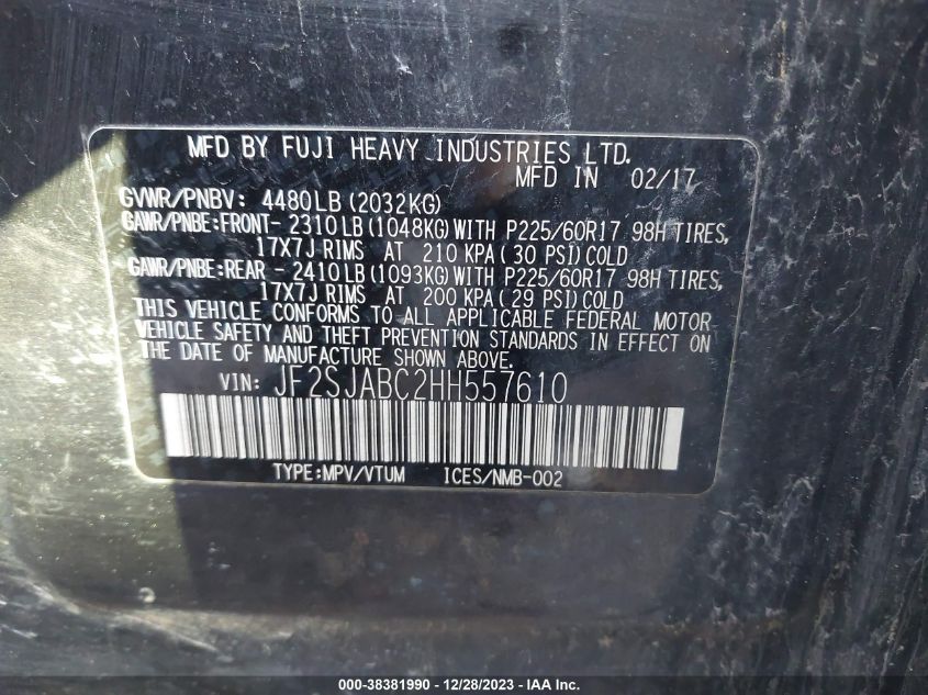 2017 SUBARU FORESTER 2.5I - JF2SJABC2HH557610