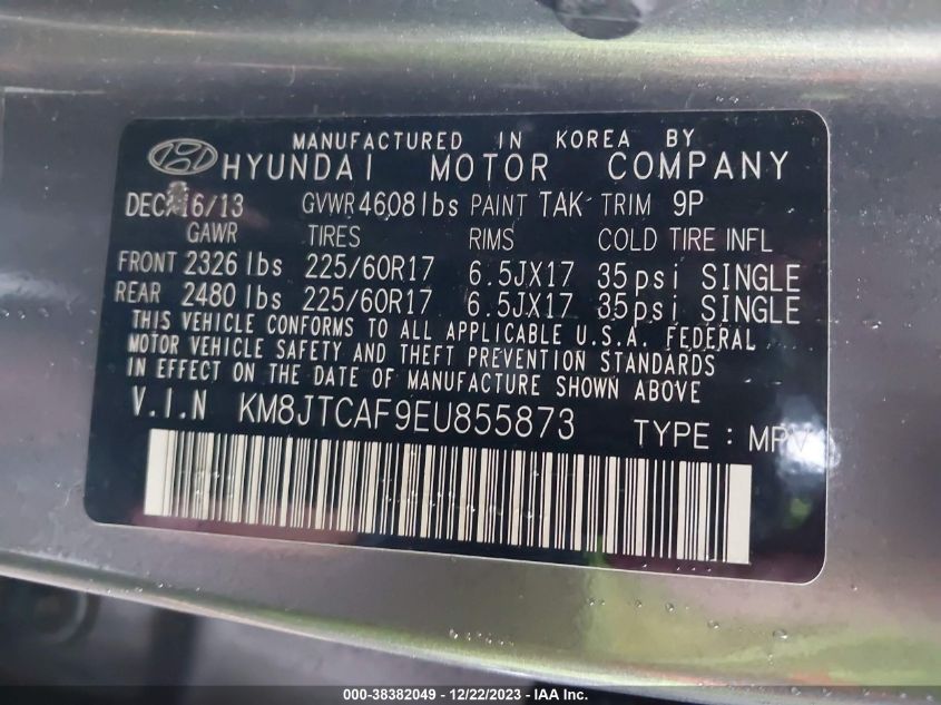 2014 HYUNDAI TUCSON GLS - KM8JTCAF9EU855873