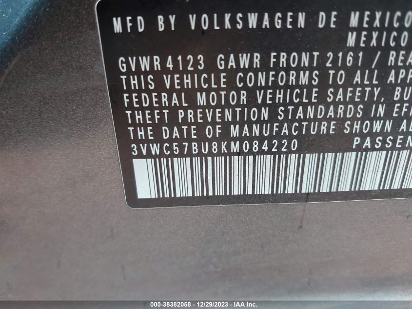2019 VOLKSWAGEN JETTA 1.4T R-LINE/1.4T S/1.4T SE - 3VWC57BU8KM084220
