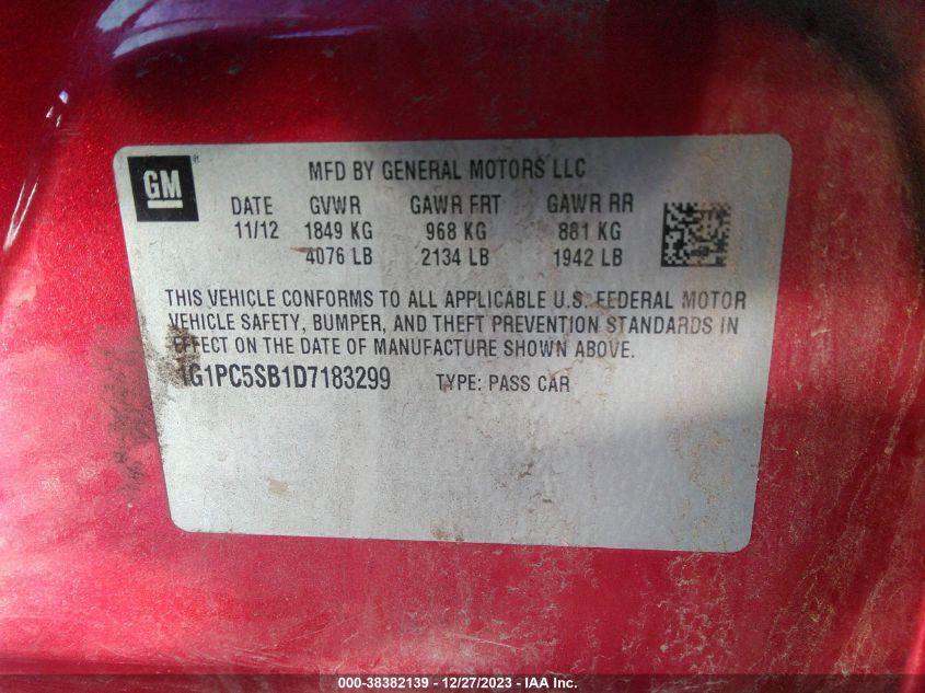 2013 CHEVROLET CRUZE LT - 1G1PC5SB1D7183299