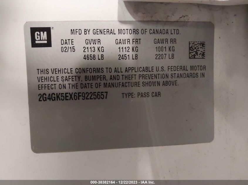 2015 BUICK REGAL TURBO - 2G4GK5EX6F9225657