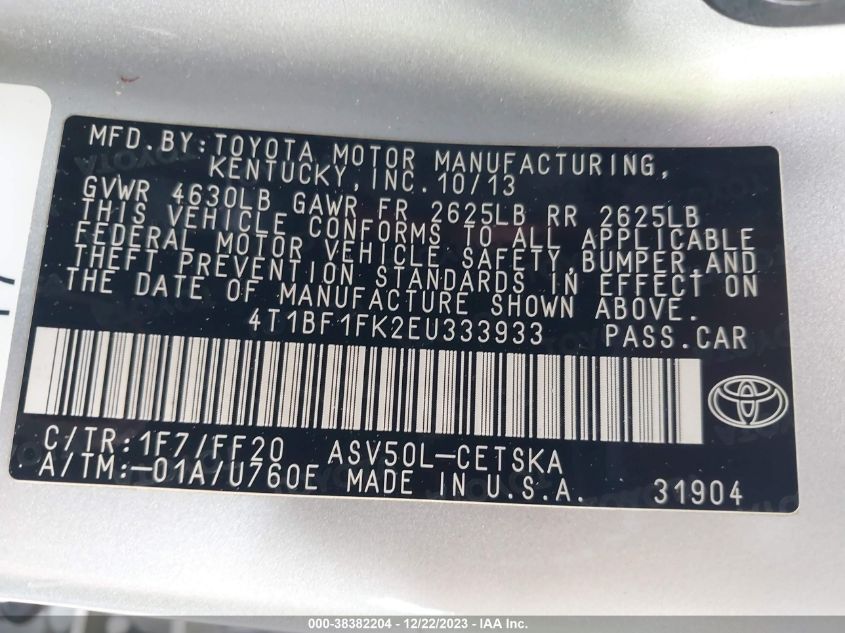 2014 TOYOTA CAMRY L/SE/LE/XLE - 4T1BF1FK2EU333933