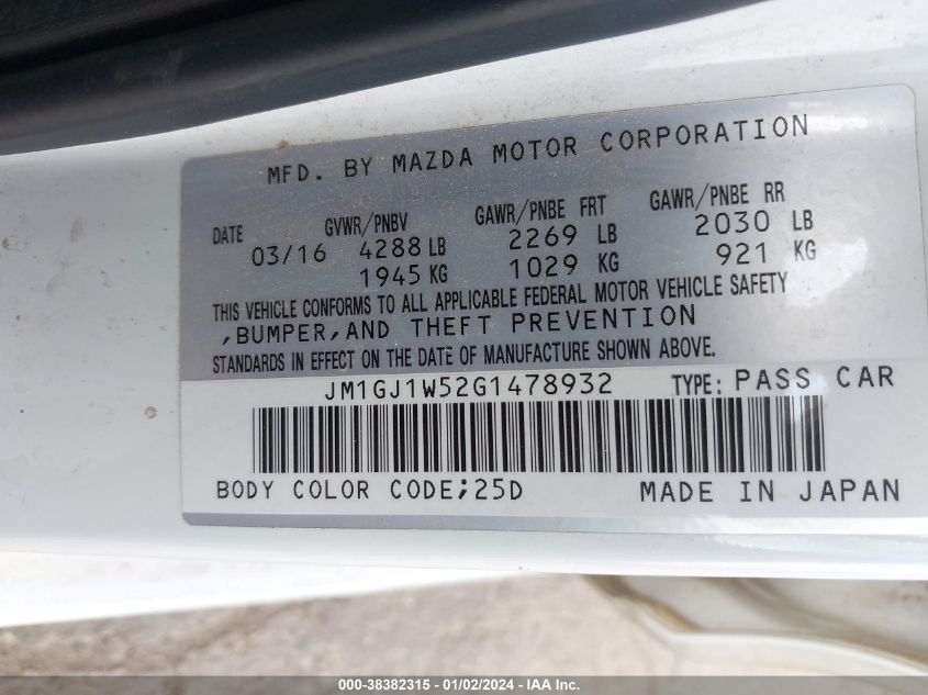 2016 MAZDA MAZDA6 I GRAND TOURING - JM1GJ1W52G1478932