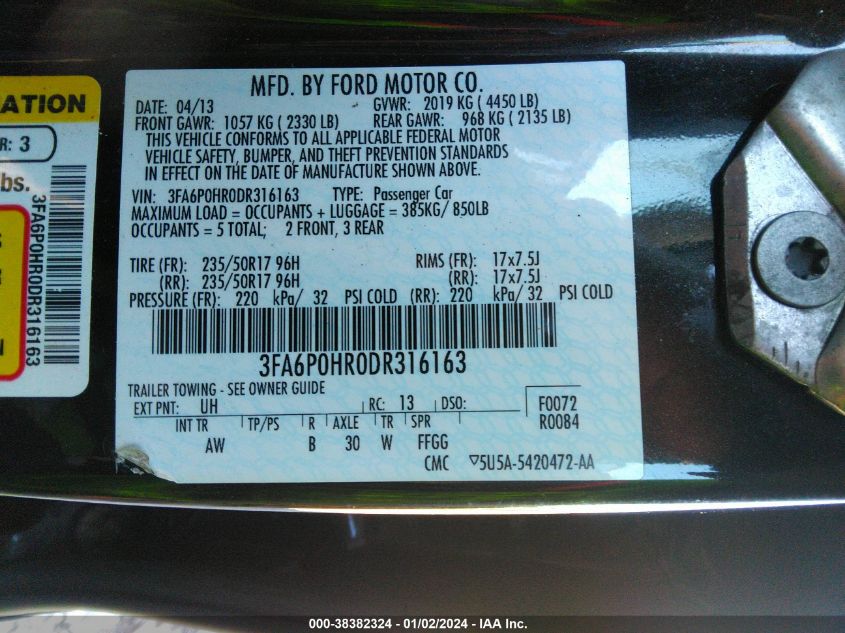 2013 FORD FUSION SE - 3FA6P0HR0DR316163