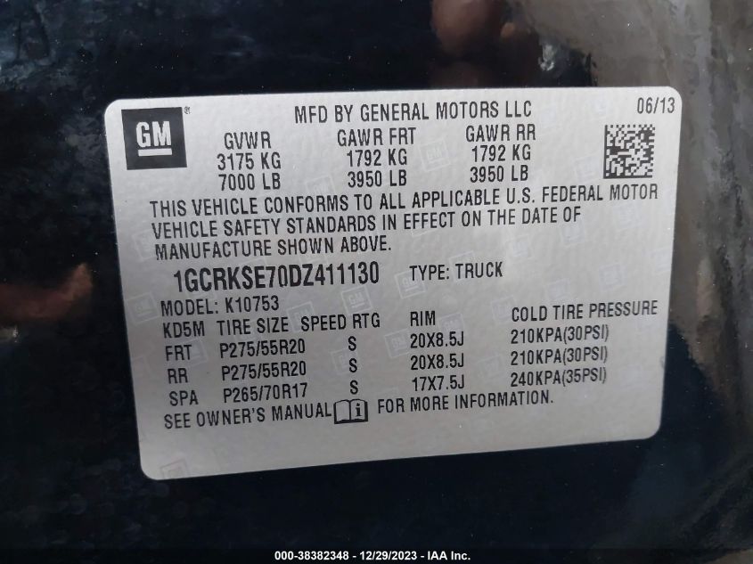 2013 CHEVROLET SILVERADO 1500 LT - 1GCRKSE70DZ411130