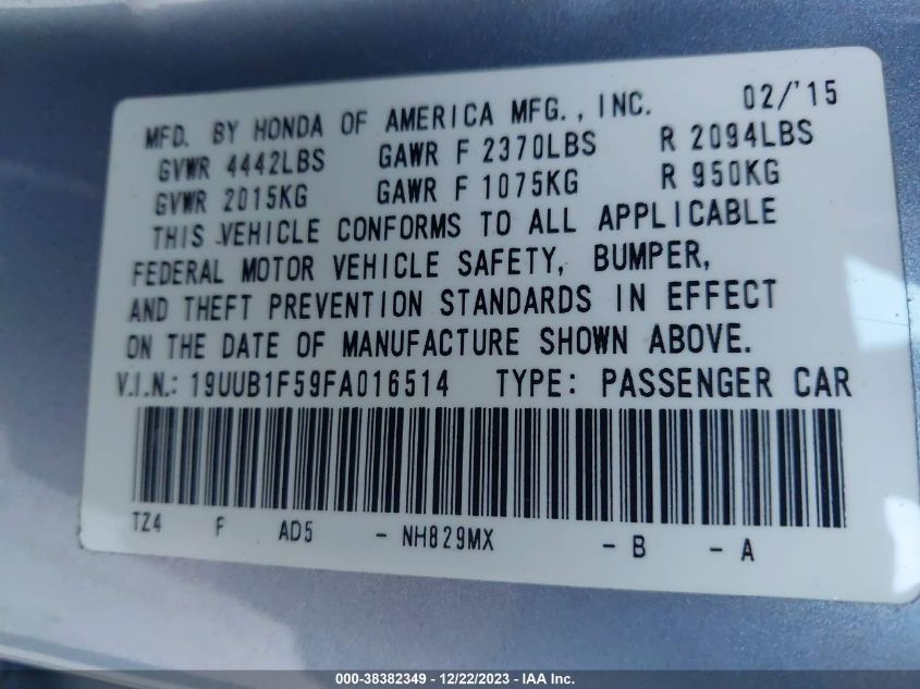 2015 ACURA TLX TECH - 19UUB1F59FA016514