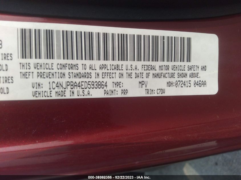 2014 JEEP PATRIOT SPORT - 1C4NJPBA4ED593864