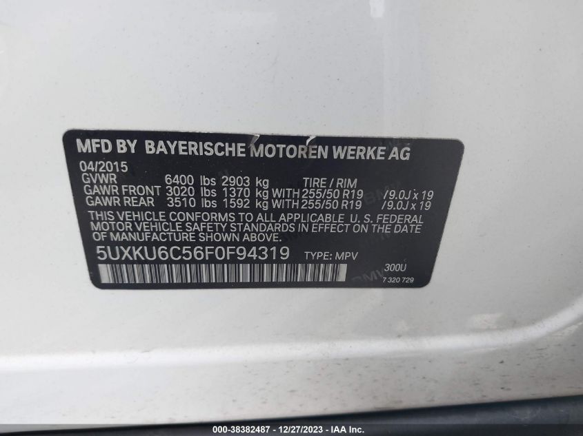 2015 BMW X6 XDRIVE50I - 5UXKU6C56F0F94319