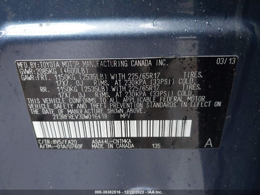 2013 TOYOTA RAV4 XLE - 2T3RFREV3DW016418