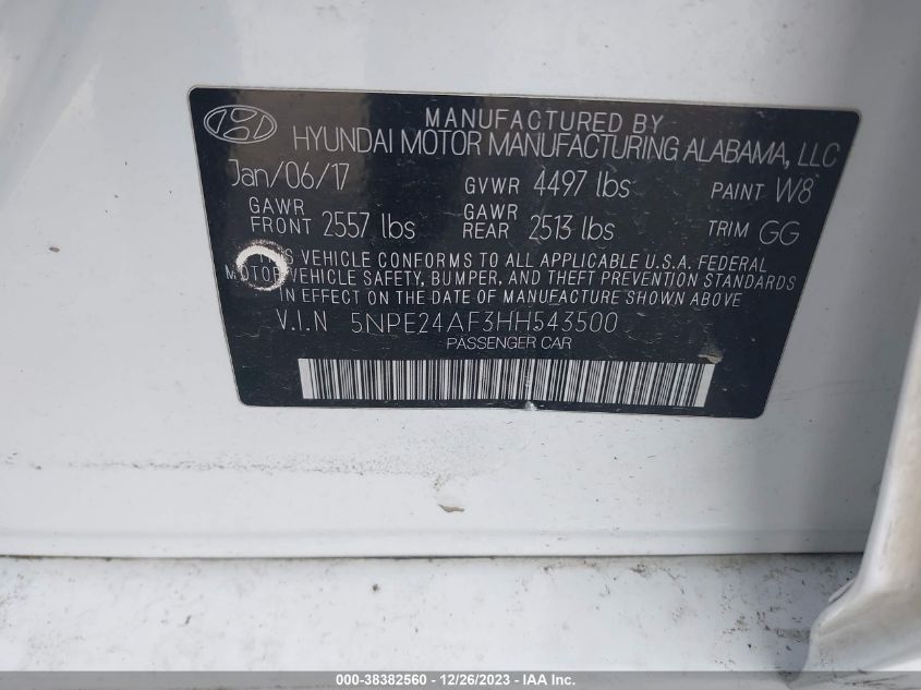 2017 HYUNDAI SONATA SE - 5NPE24AF3HH543500