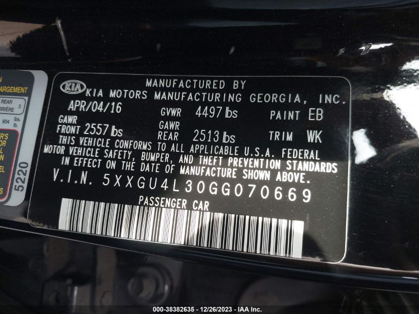 2016 KIA OPTIMA EX - 5XXGU4L30GG070669