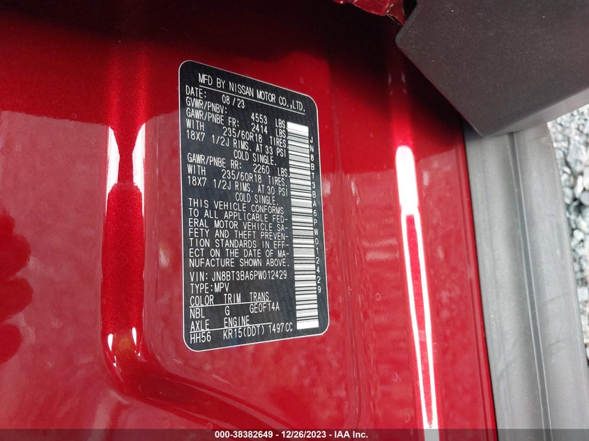 VIN JN8BT3BA6PW012429 2023 NISSAN ROGUE SV