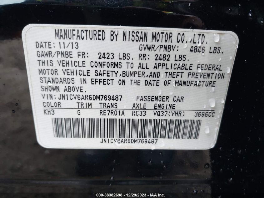 2013 INFINITI G37X - JN1CV6AR6DM769487