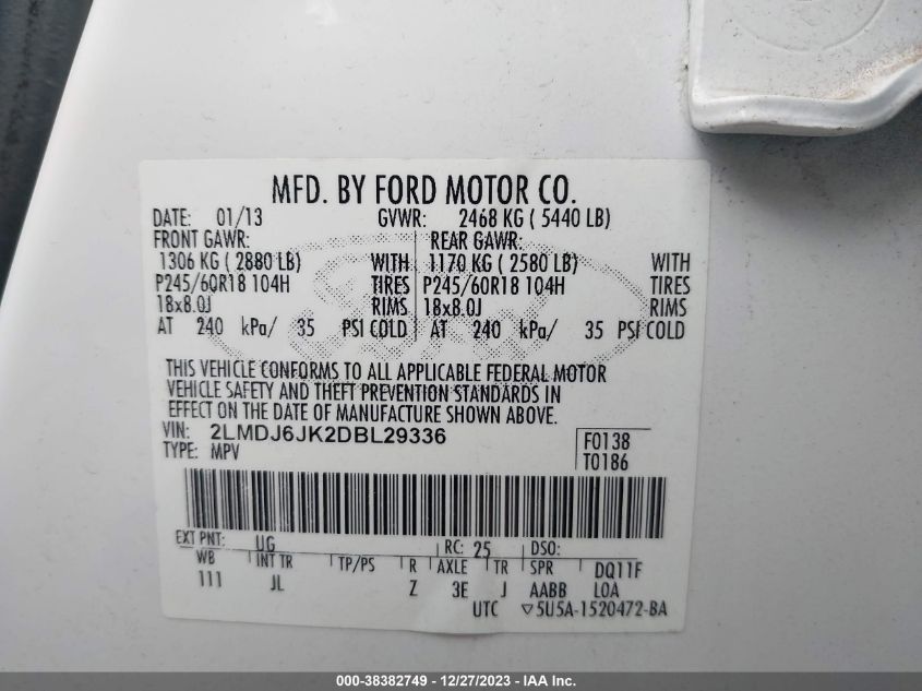 2013 LINCOLN MKX - 2LMDJ6JK2DBL29336