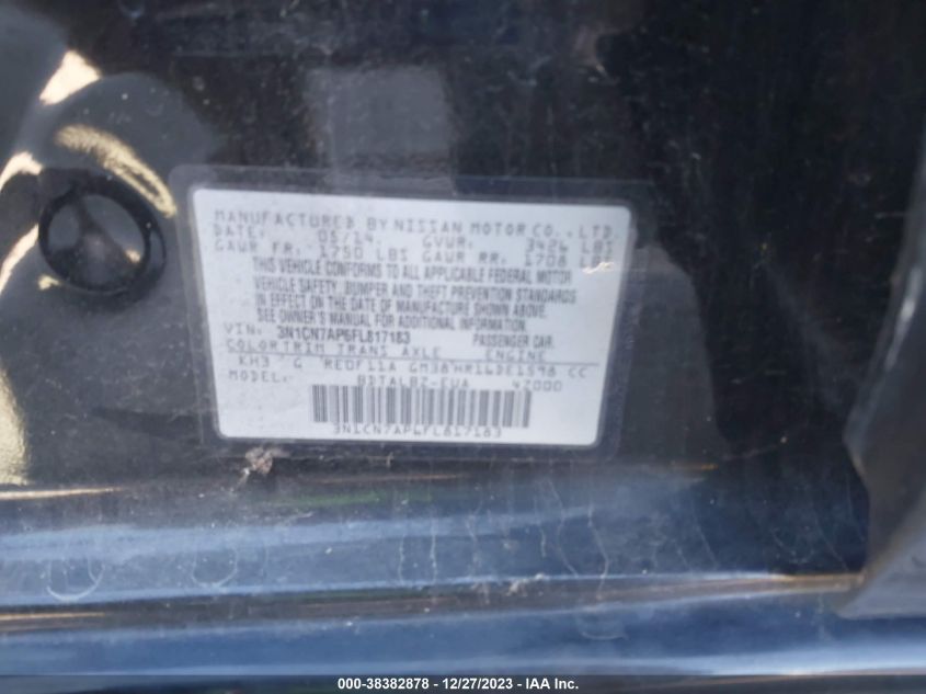 2015 NISSAN VERSA S/S PLUS/SV/SL - 3N1CN7AP6FL817183