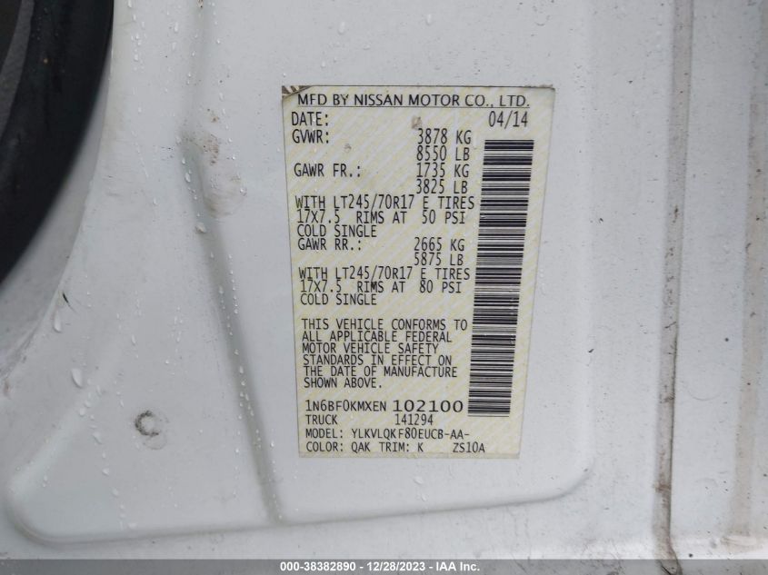 2014 NISSAN NV CARGO NV1500 1N6BF0KMXEN102100