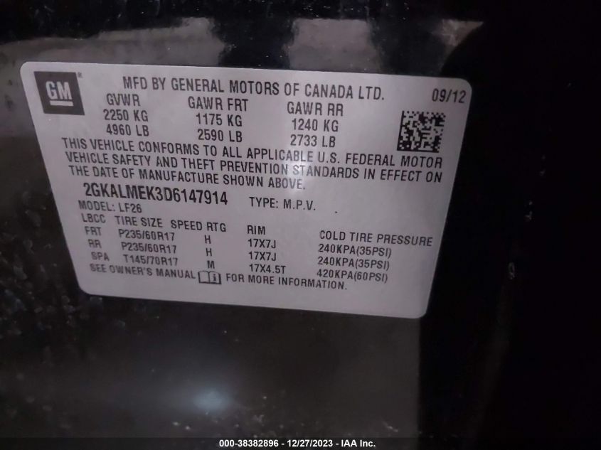 2013 GMC TERRAIN SLE-1 - 2GKALMEK3D6147914