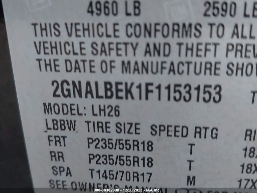 2015 CHEVROLET EQUINOX LT - 2GNALBEK1F1153153