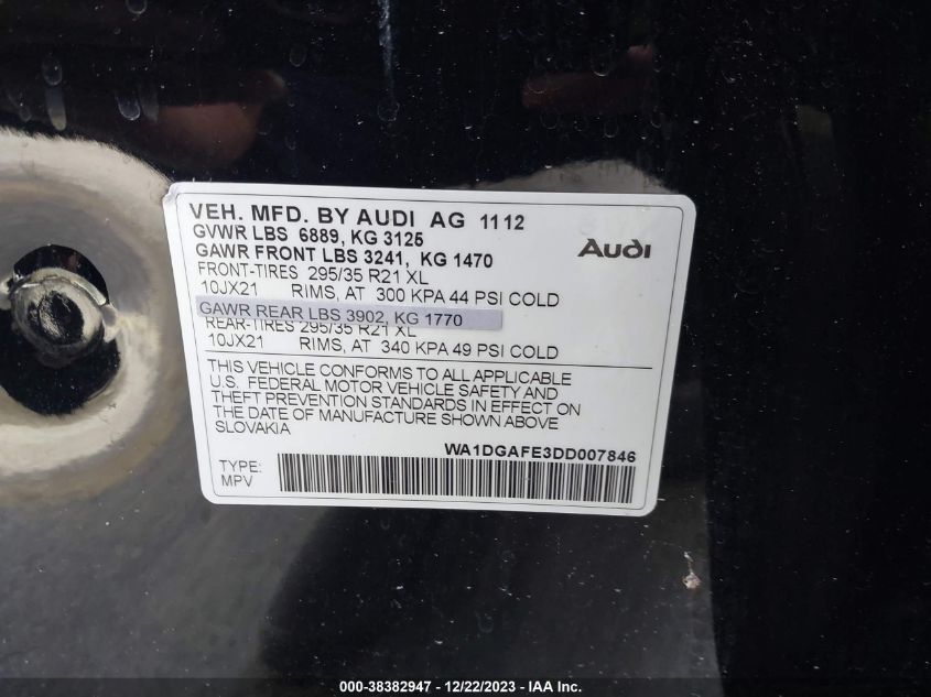 2013 AUDI Q7 3.0T S LINE PRESTIGE - WA1DGAFE3DD007846