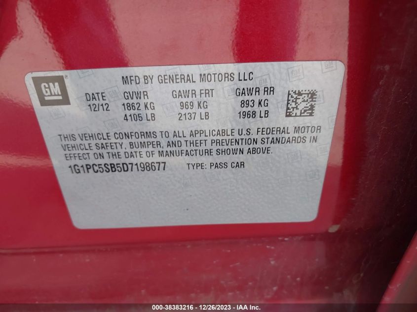 2013 CHEVROLET CRUZE LT - 1G1PC5SB5D7198677