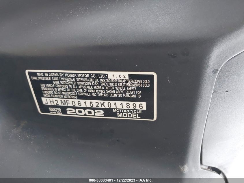 2002 HONDA NSS250 JH2MF06152K011896