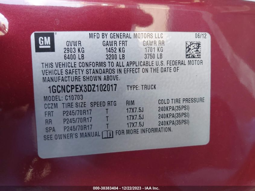 2013 CHEVROLET SILVERADO 1500 WORK TRUCK - 1GCNCPEX3DZ102017