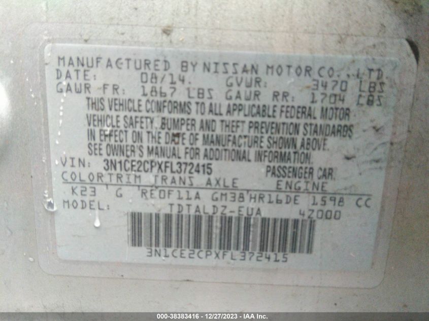 2015 NISSAN VERSA NOTE SV - 3N1CE2CPXFL372415
