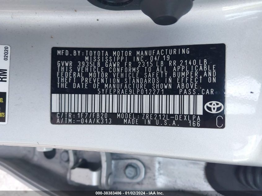 2020 TOYOTA COROLLA LE - 5YFEPRAE9LP012271
