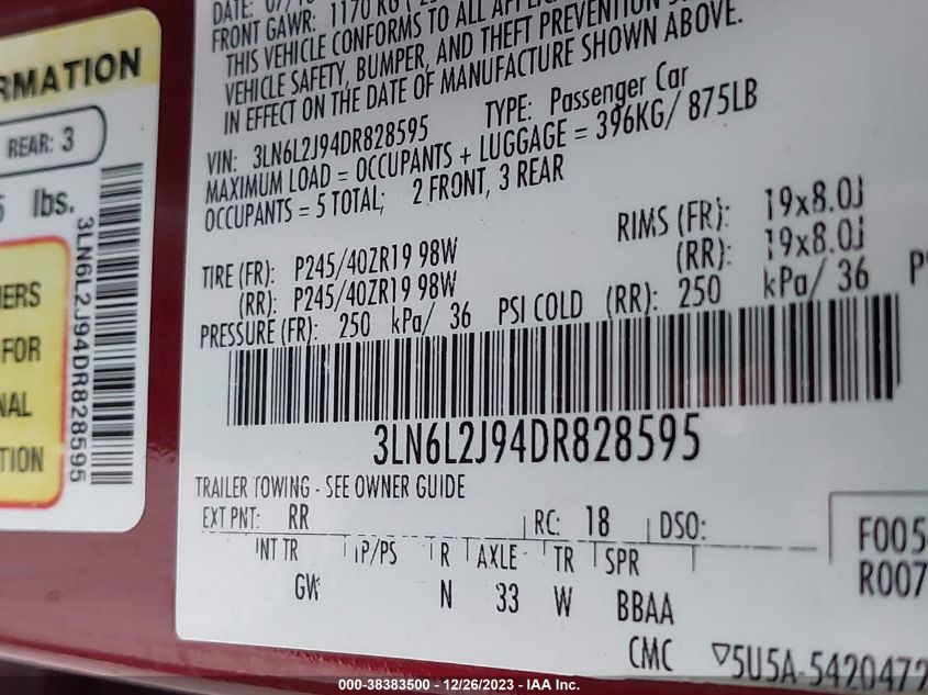2013 LINCOLN MKZ - 3LN6L2J94DR828595