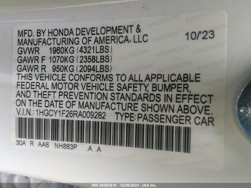 2024 HONDA ACCORD LX - 1HGCY1F26RA009282