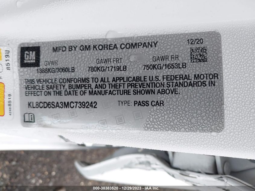 2021 CHEVROLET SPARK 1LT - KL8CD6SA3MC739242