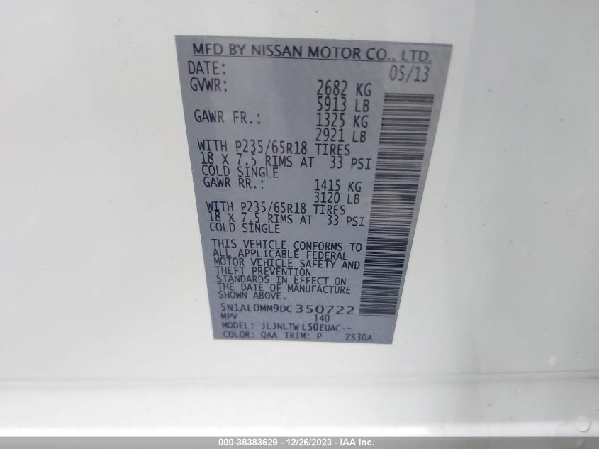2013 INFINITI JX35 - 5N1AL0MM9DC350722