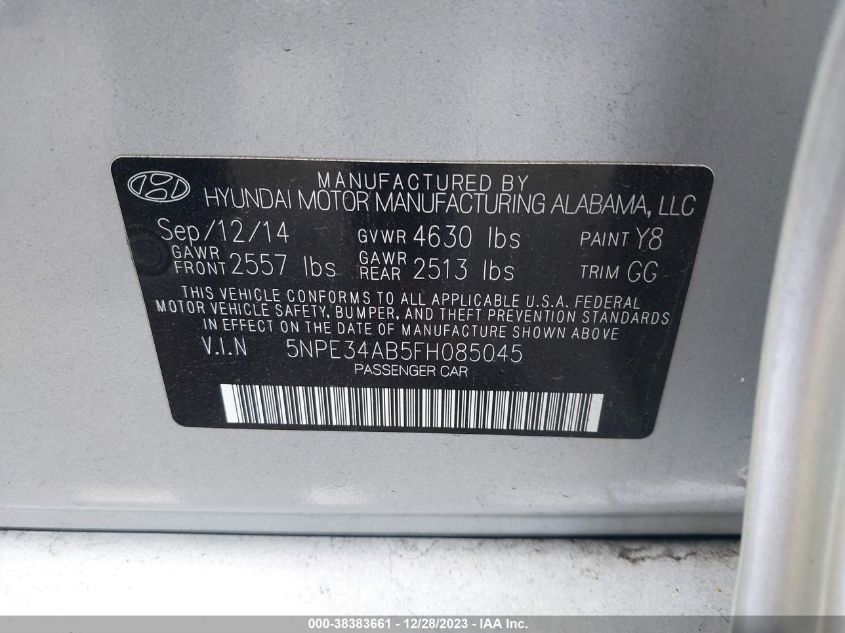 2015 HYUNDAI SONATA SPORT 2.0T - 5NPE34AB5FH085045