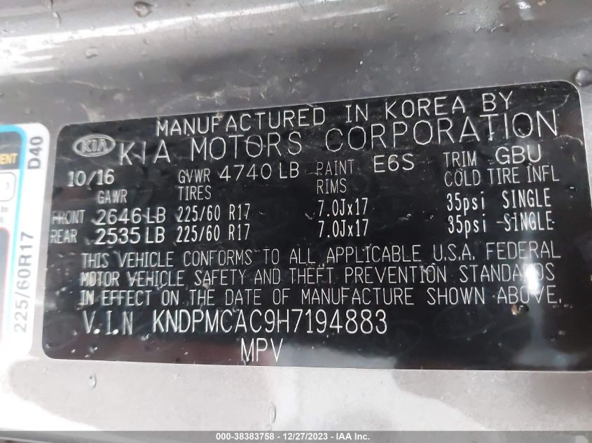 2017 KIA SPORTAGE LX - KNDPMCAC9H7194883