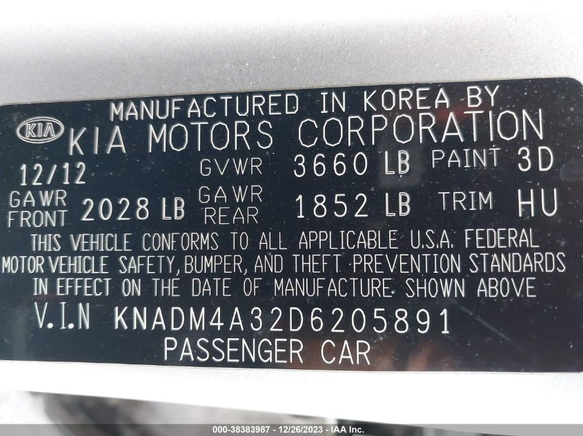 2013 KIA RIO LX - KNADM4A32D6205891