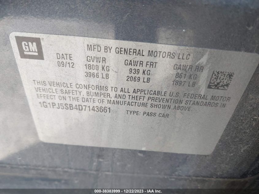 2013 CHEVROLET CRUZE ECO MANUAL - 1G1PJ5SB4D7143661