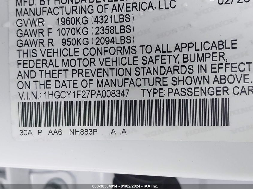 2023 HONDA ACCORD LX - 1HGCY1F27PA008347